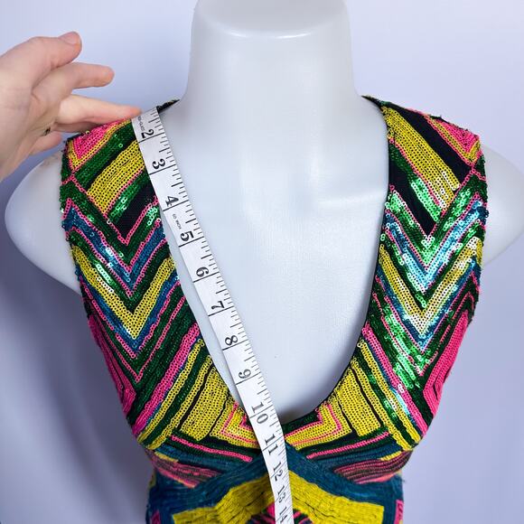 Kira Kira Multicolor Geometric Print Sequins Mini Dress Size Small - Picture 6 of 9